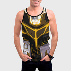 Майка-безрукавка мужская Yellow stripes on a black and white background, цвет: 3D-черный — фото 2