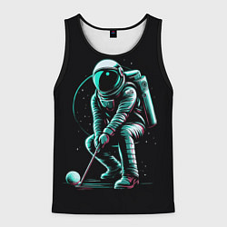 Майка-безрукавка мужская Космонавт играет в гольф, цвет: 3D-черный