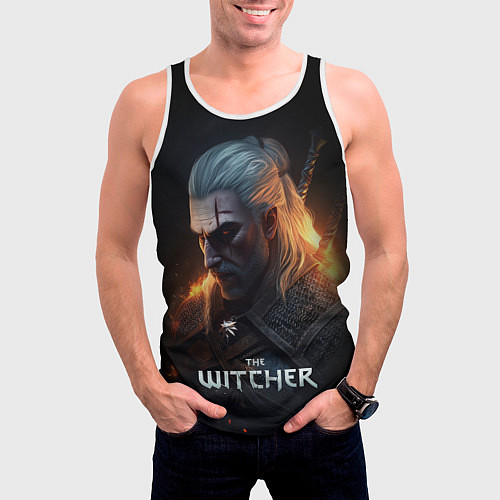 Мужская майка без рукавов The Witcher and fire / 3D-Белый – фото 3