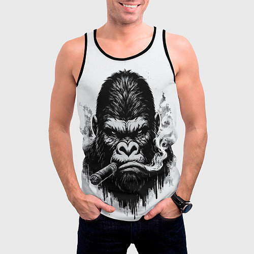 Мужская майка без рукавов Горилла с сигарой / 3D-Черный – фото 3