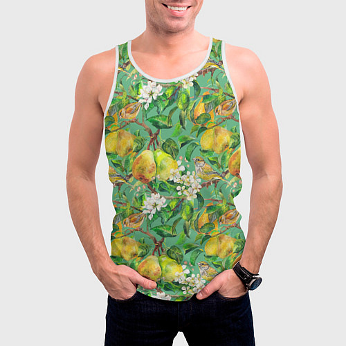 Мужская майка без рукавов Груши и птицы / 3D-Белый – фото 3