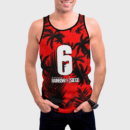 Мужская майка без рукавов Rainbow six тропик паттерн / 3D-Черный – фото 3