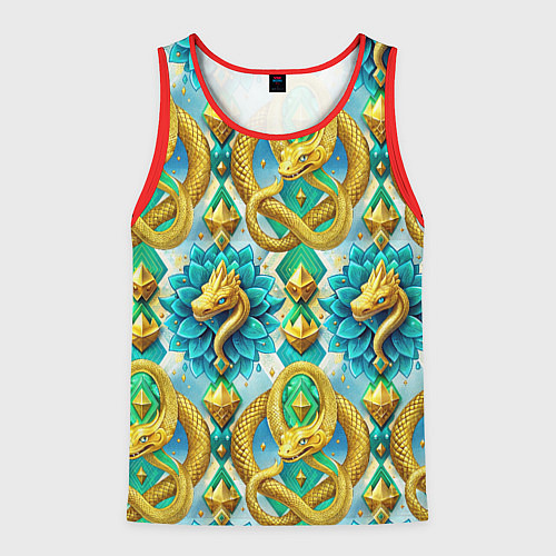Мужская майка без рукавов Золотистые змеи и цветы / 3D-Красный – фото 1