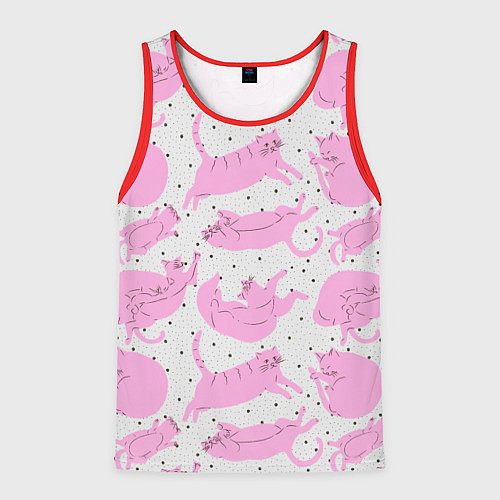 Мужская майка без рукавов Пухлые спящие розовые котики на фоне в горошек / 3D-Красный – фото 1