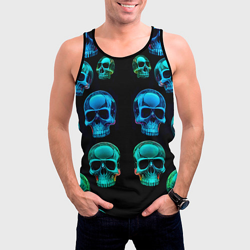 Мужская майка без рукавов Neon skulls - ai art pattern / 3D-Черный – фото 3