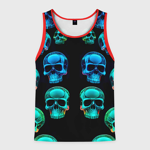 Мужская майка без рукавов Neon skulls - ai art pattern / 3D-Красный – фото 1