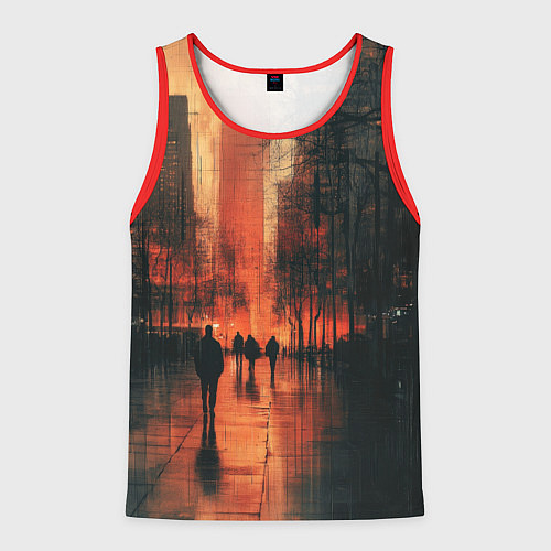 Мужская майка без рукавов Осенний городской вечер / 3D-Красный – фото 1