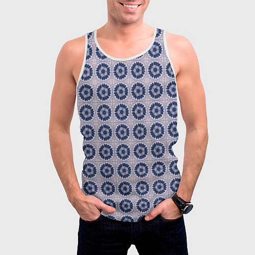 Мужская майка без рукавов Узор синяя плитка / 3D-Белый – фото 3