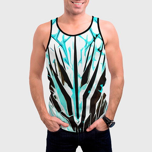 Мужская майка без рукавов Чёрно-голубая абстракция на белом фоне / 3D-Черный – фото 3