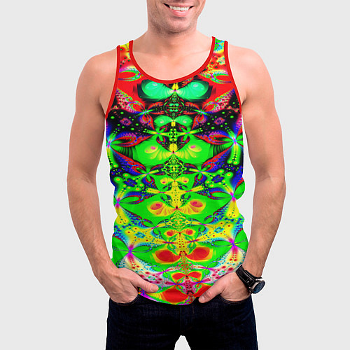 Мужская майка без рукавов Оптический фрактал кислота / 3D-Красный – фото 3