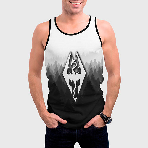 Мужская майка без рукавов Скайрим лес лого / 3D-Черный – фото 3