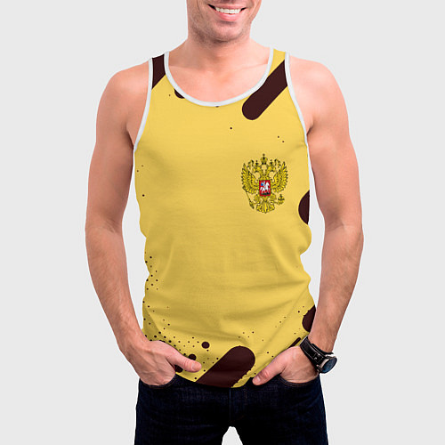 Мужская майка без рукавов Герб РФ текстура ретро / 3D-Белый – фото 3