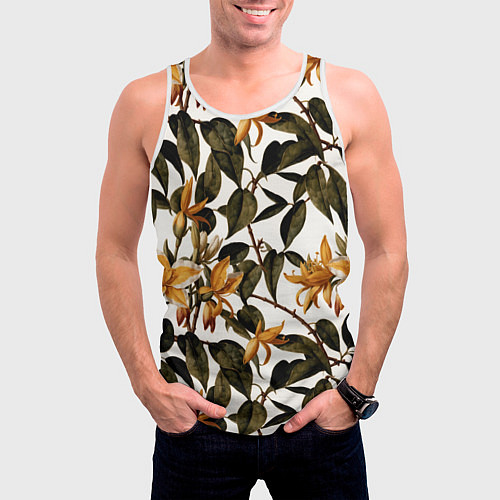 Мужская майка без рукавов Желтые ретро цветы / 3D-Белый – фото 3
