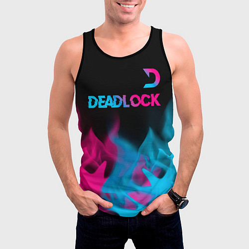 Мужская майка без рукавов Deadlock - neon gradient посередине / 3D-Черный – фото 3
