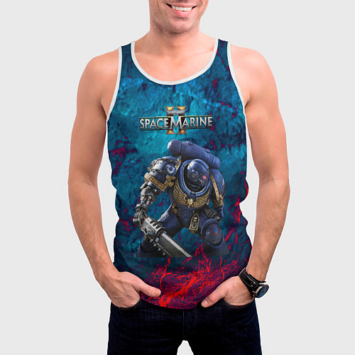 Мужская майка без рукавов Warhammer 40000 space marine 2 ультрамарин / 3D-Белый – фото 3