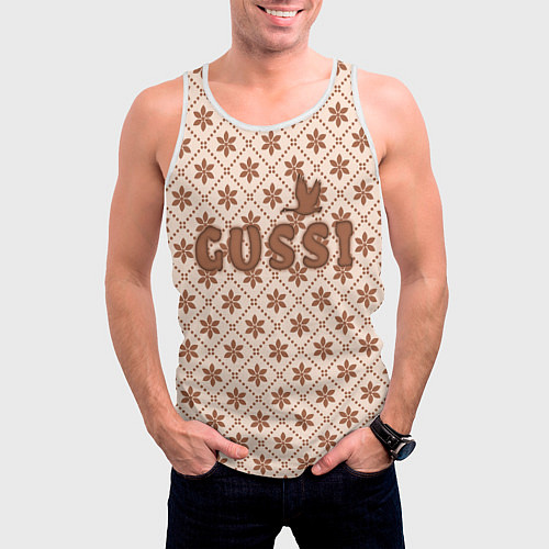 Мужская майка без рукавов Гусси - узор в стиле Гучи / 3D-Белый – фото 3