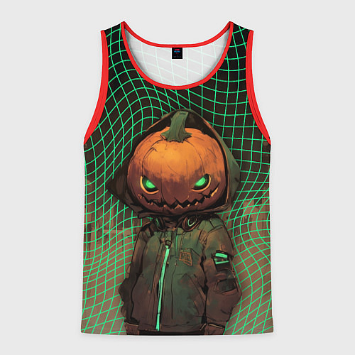 Мужская майка без рукавов Тыквенный Джек в неоновой сетке / 3D-Красный – фото 1