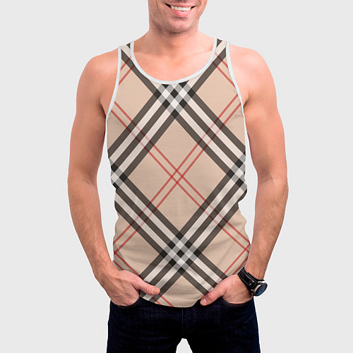 Мужская майка без рукавов Стильная клетка - шотландка, крупно / 3D-Белый – фото 3