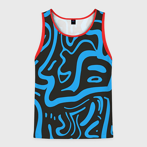 Мужская майка без рукавов Хаотичные синие полосы / 3D-Красный – фото 1