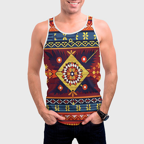 Мужская майка без рукавов Стиль советского ковра узоры и орнамент / 3D-Белый – фото 3