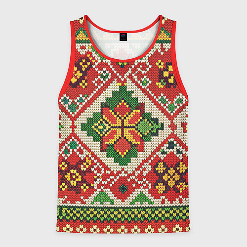 Мужская майка без рукавов Классические русские узоры и орнамент / 3D-Красный – фото 1