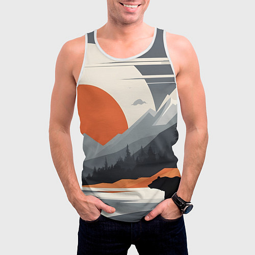 Мужская майка без рукавов Горы медведь геометрия / 3D-Белый – фото 3