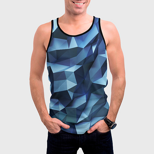 Мужская майка без рукавов Искаженная синяя геометрия / 3D-Черный – фото 3