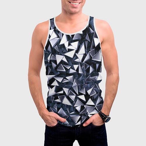 Мужская майка без рукавов Взрыв геометрических треугольников / 3D-Белый – фото 3