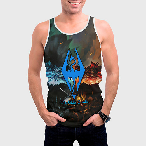 Мужская майка без рукавов Skyrim драконы / 3D-Белый – фото 3