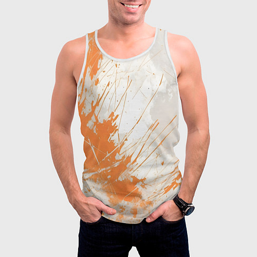 Мужская майка без рукавов Оранжевая краска на белом / 3D-Белый – фото 3
