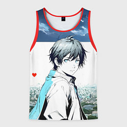 Майка-безрукавка мужская Аниме город, цвет: 3D-красный