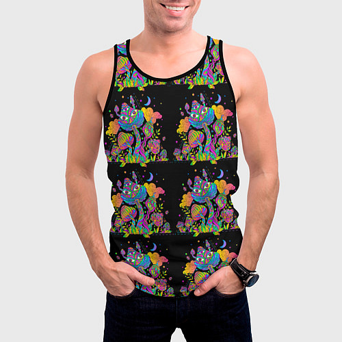 Мужская майка без рукавов Грибной паттерн цветной / 3D-Черный – фото 3