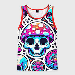 Майка-безрукавка мужская Череп в мухоморной шляпе - нейроарт, цвет: 3D-красный