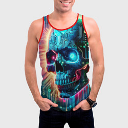Майка-безрукавка мужская Cool cyber skull - neon glow, цвет: 3D-красный — фото 2