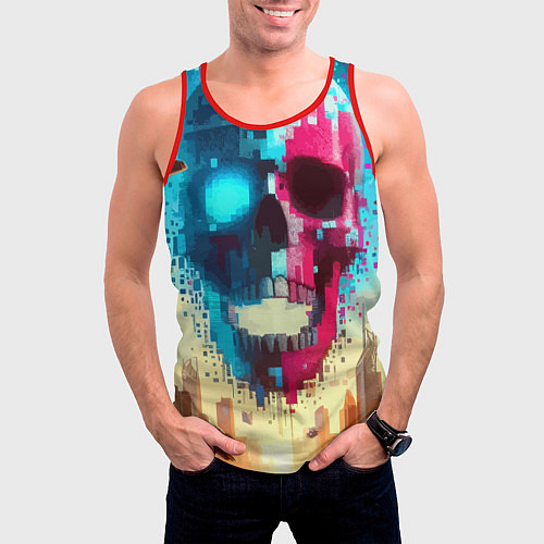 Мужская майка без рукавов Cool vanguard neon cyber skull - ai art / 3D-Красный – фото 3