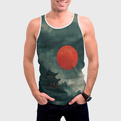 Майка-безрукавка мужская Храм в горах - японский пейзаж, цвет: 3D-белый — фото 2