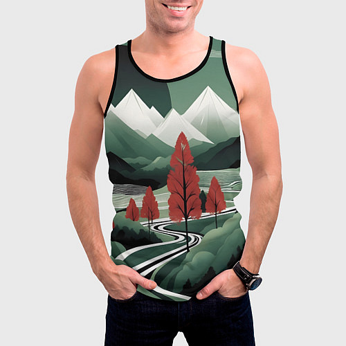 Мужская майка без рукавов Дорога на природу / 3D-Черный – фото 3