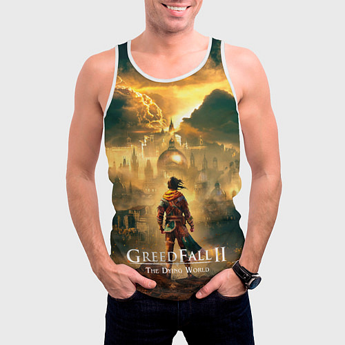 Мужская майка без рукавов Герой Greedfall 2 the dying world / 3D-Белый – фото 3