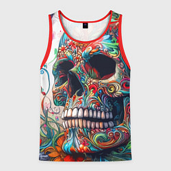 Майка-безрукавка мужская Орнаментальный череп с тремя бабочками - граффити, цвет: 3D-красный