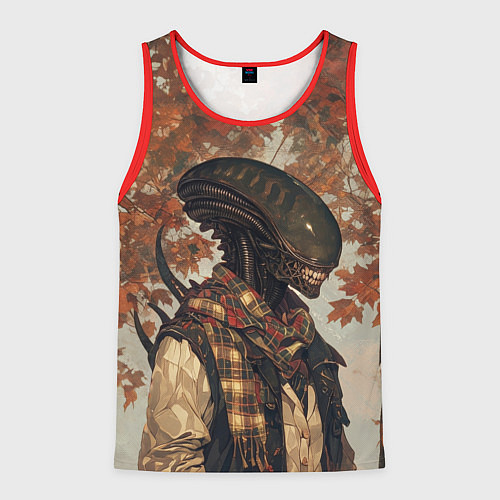Мужская майка без рукавов Ксеноморф в клетчатом шарфе / 3D-Красный – фото 1
