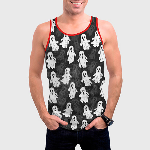 Мужская майка без рукавов Паттерн с призраками / 3D-Красный – фото 3