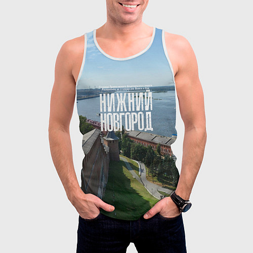 Мужская майка без рукавов Нижний Новгород на слиянии рек Волги и Оки / 3D-Белый – фото 3