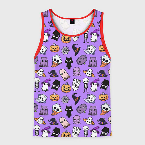 Мужская майка без рукавов Кавайный хэллоуин - призраки и черепа на сиреневом / 3D-Красный – фото 1