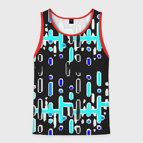 Мужская майка без рукавов Синие линии и точки на чёрном фоне / 3D-Красный – фото 1