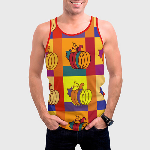 Мужская майка без рукавов Тыква разноцветная / 3D-Красный – фото 3