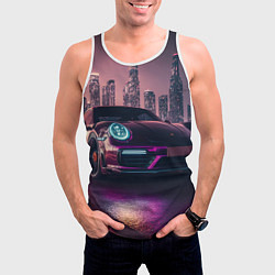 Майка-безрукавка мужская Porshe ночной город, цвет: 3D-белый — фото 2