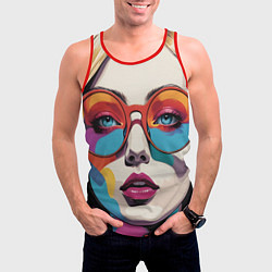 Майка-безрукавка мужская Девушка в солнечных очках поп-арт, цвет: 3D-красный — фото 2