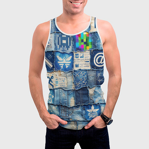 Мужская майка без рукавов Пэчворк с игровыми значками / 3D-Белый – фото 3
