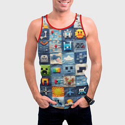 Майка-безрукавка мужская Minecraft фигуры на пэчворк, цвет: 3D-красный — фото 2