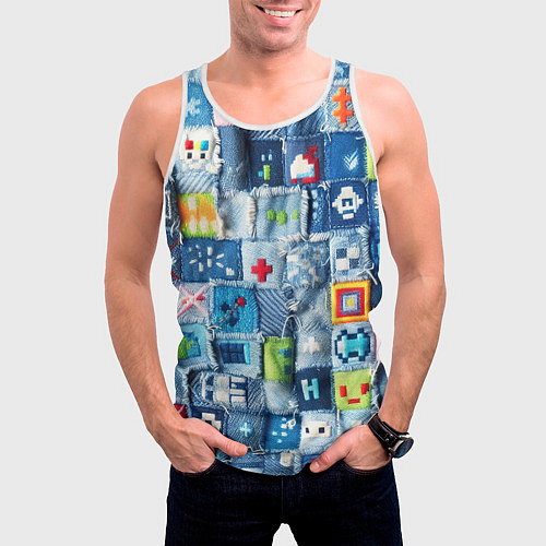 Мужская майка без рукавов Minecraft значки на пэчворк / 3D-Белый – фото 3